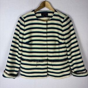 Talbots Cream Navy Cotton Blend Striped Blazer Jacket Nautical Preppy
